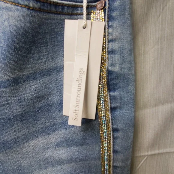 Soft Surroundings Jeans Womens Size 10p Skinny Ankle Glitter Stripes On Sides - Picture 2 of 11